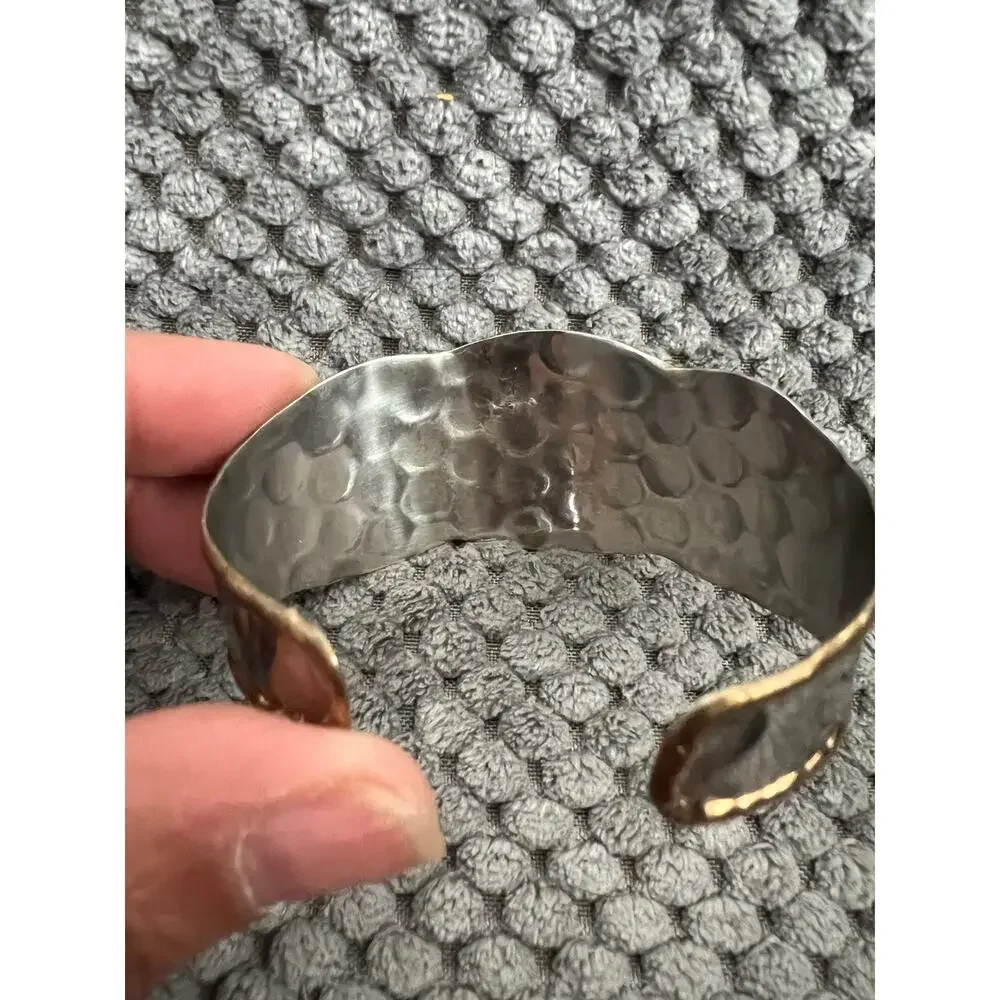 Artisan Mixed Metal Wide Cuff Bracelet – Hammered Silver Brass Copper